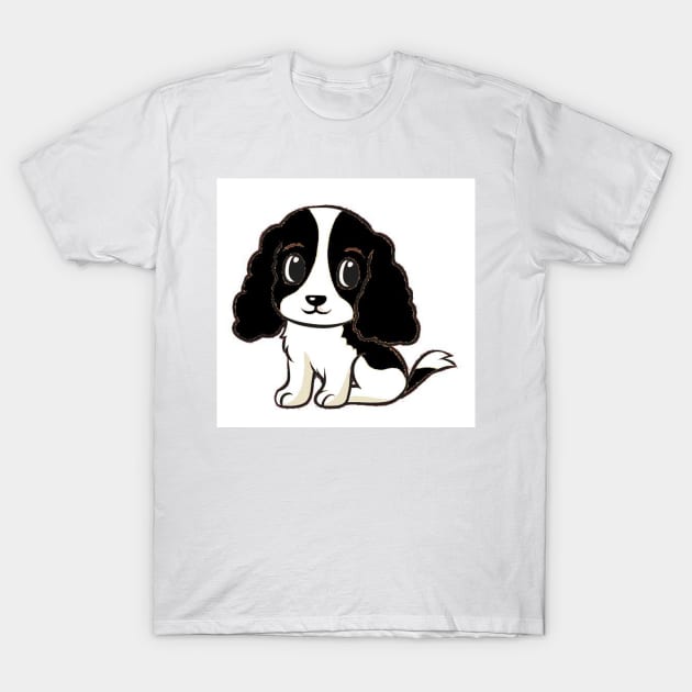 cavalierr king charles spaniel black and white cartoon T-Shirt by Wanderingangel